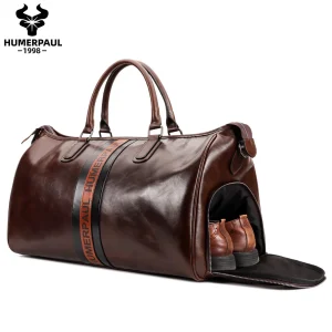 Men's Genuine Leather Travel Duffle Bag Vintage Weekender Bag with Shoe Compartment Large Capacity Luggage Bag for Business - AliExpress Travel Bags