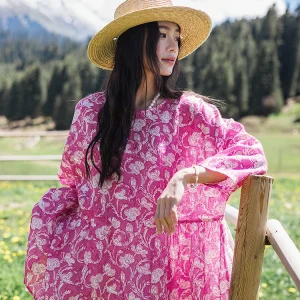Summer Dopaamine Linen Floral Print 358 Shirt Women's Loose Fit Casual Style round Neck Seven Sleeve Breathable Comfortable - AliExpress Shirts & Blouses