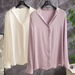 Elegant V-Neck Long Sleeve Silk  Silk Shirt Women's Fashion Original Design Straight Cut Button Detail Thin Model - AliExpress Shirts & Blouses