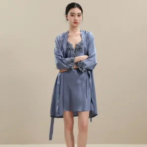Women 100% Mulberry Silk Pajama Set Lace Trim V Neck Slip Dress With Robe Luxury Sexy Nightgown 2 Pieces Sleepwear Bathrobe Set - AliExpress Women's Sleep & Lounge