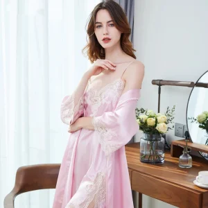 19MM Silk Nightgown & Robe Set Women's 100% Mulberry Silk Lace Trim Chemise with Matching Bridal Kimono Sexy Two Piece Lingerie - AliExpress Women's Sleep & Lounge
