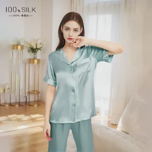 100% Mulberry Silk Short Sleeve Button-Up Top with Matching Pants Women's Pajama Set Summer Thin Nightwear Sleepwear Loungewear - AliExpress Women's Sleep & Lounge