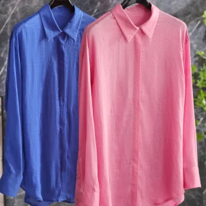 Klein Blue Linen Long Sleeve Shirt Top 100% Linen Spring Fashion Vintage Money Style Women's  Collar Mid-Length Open Card... - AliExpress Shirts & Blouses
