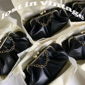 LOST IN VINTAGE Artificial Leather Bags Volumetric Varnish Clutch Kiss Lock Puffy Clutch Antique Frame Deep Folds 35x23x12cm - AliExpress Women's Handbags