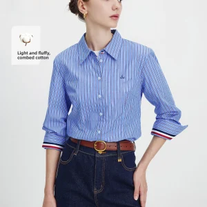 Navigare Blue Striped Long Sve irt Women's Commute Sle Spring New Arrival Straight Cut OL Faion Polyester Cotton Blend - AliExpress Shirts & Blouses