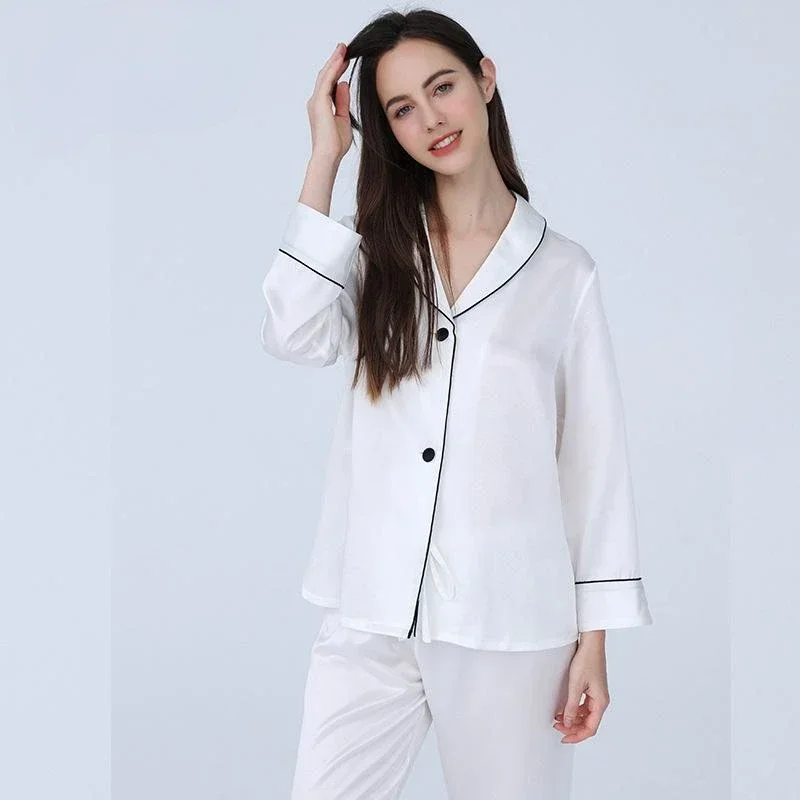 25MM 100% Silk Mulberry Women's Pajamas Lounge Set Lapel Sleepwear Button Long Sleeve Top & Trousers Pyjama Korean Nightwear PJS - AliExpress Women's Sleep & Lounge