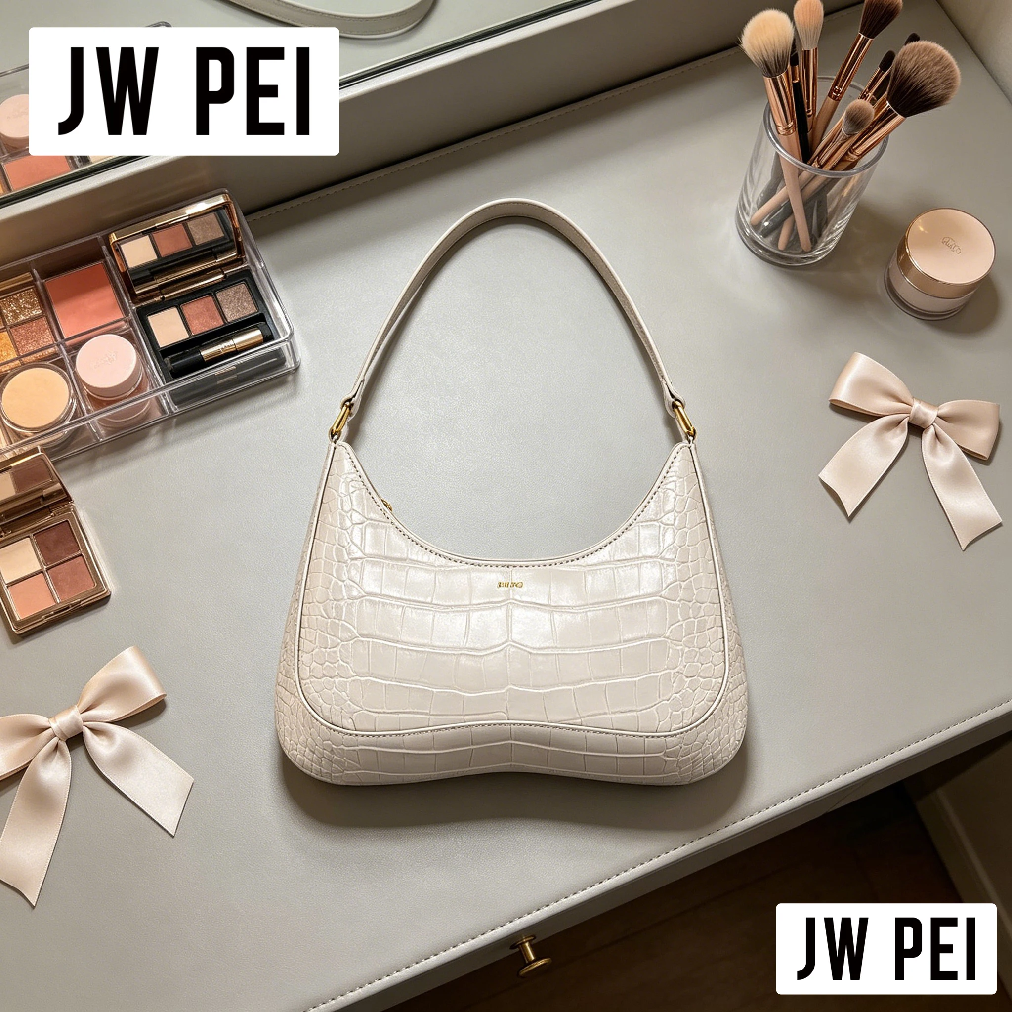 JW PEI Crocodile Embossed Curved Hobo Bag for Women Slim Faux Leather Gold Hardware Vintage Underarm Shoulder Purse Daily Travel - AliExpress Women's Handbags