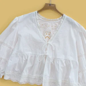 Heidd Elegant Cotton Shirt with Lace Flowers Embroidery Self-Binding Design Front Back Wear Summer Spring White Women's Top - AliExpress Shirts & Blouses