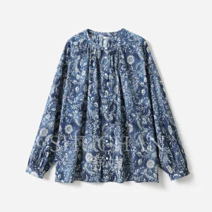 SHUCHAN BLOUSE Quiet Blue Language Mountain Romantic Printed Cotton Floral Shirt WOMEN Summer - AliExpress Shirts & Blouses