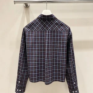 New retro dark brown plaid short shirt with button down collar, loose shoulder, long sleeved layering, college style top women - AliExpress Shirts & Blouses