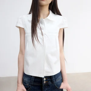 VERMO Summer Casual Style Baby Doll Collar Short Sleeve Long Velvet Cotton Shirt Women's Fashion Straight Cut Chinese Origin - AliExpress Shirts & Blouses