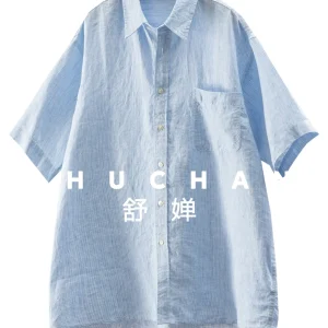 Men's and Women's Same Loose Pinstriped Linen Shirt Women's 85M1 Blusas Mujer De Moda 2024 Verano - AliExpress Shirts & Blouses