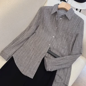 Practical Plaid Shirt British Style Casual Breathable Polyester Cotton Linen Blend Long Sleeve Women's Commute Wear - AliExpress Shirts & Blouses