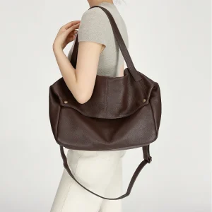 Genuine Cowhide Leather Large Slouchy Tote Bag for Women Pebbled Leather Foldable Shoulder Crossbody Bag Casual Leather Yoga Bag - AliExpress Women's Handbags