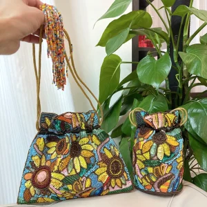 DOYUTIG Brand Indian Handmade Beaded Sunflower Handbag Fashion Bucket Bag Women's Embroidered Bag Beauty Evening Totes N025 - AliExpress Women's Handbags