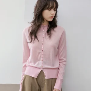 High Quali Triacetate Wool Knitted Sweater Open Cardigan Versatile f High Collar Pink Women's Faion Casual Sle Slim Fit - AliExpress Sweaters&Jumpers
