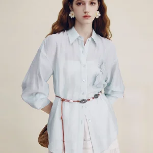 French Style Silk Blend Casual Shirt Women's Floral Embroidery Daisy Patterned Top Straight Cut Long Sleeve Button up - AliExpress Shirts & Blouses