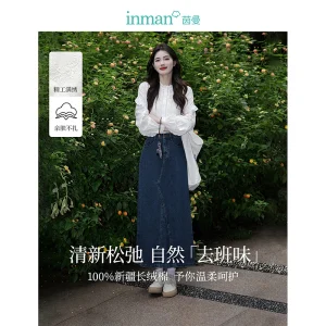 INMAN Women's blouse French Chic lotus sleeves stand collar 2024 Autumn Long Sleeve Shirt embroidery loose tops - AliExpress Shirts & Blouses