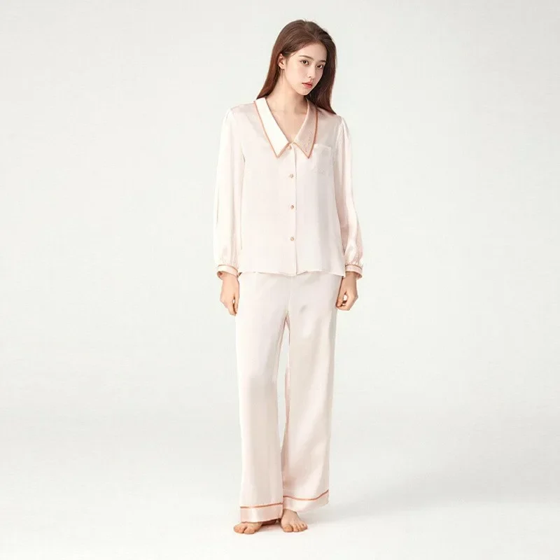 100% Mulberry Silk Lingerie Pyjama Two Piece Sleepwear Pure Silk PJS Homewear Autumn Long Sleeve Nightwear Set Casual Loungewear - AliExpress Women's Sleep & Lounge