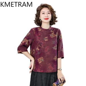 KMETRAM 100% Mulberry Silk Blouses Women 40MM Silk Xiangyunsha 2026 Spring New Chinese-style Half-sleeved Shirts Рубашка Женская - AliExpress Shirts & Blouses