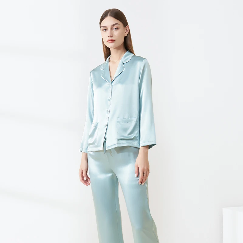 22MM Real Mulberry Silk Christmas Pjs Long Sleeve Pajama Set Comfortable Sleepwear Elegant Women's Pajamas With Trousers Pijamas - AliExpress Women's Sleep & Lounge
