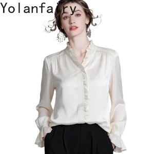 YOLANFAIRY Light Luxury 95% Real Mulberry Silk Shirts Woman 2026 Solid Elegant Long Sleeve Shirt Women Tops and Blouses Fashion - AliExpress Shirts & Blouses