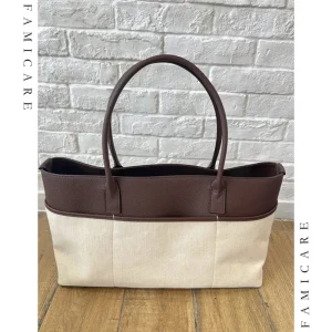 Women Tote Bag Crafted with Linen-Cotton Blend and Genuine Leather Versatile Color Blocking Shoulder Bags New Style Handbags - AliExpress Women's Handbags