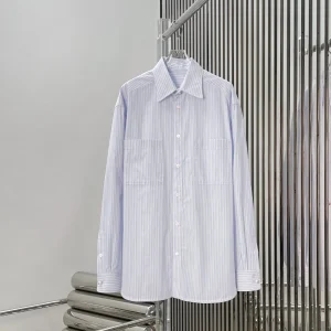 Women's Loose Long Sleeve Shirt  Blue White Stripes Pearl Button Embroidery Casual Comfortable Cotton Polyester Blend - AliExpress Shirts & Blouses
