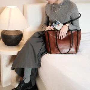 casual designer handmade genuine leather women's tote bag outdoor work real cow leather handbag female shopping shoulder bag - AliExpress Women's Handbags