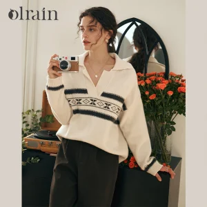 OLrain Women's Jacquard Pullover 2026 Winter Casual Long Sleeve Ladies Sweater Elegant Contrast Color Female Jumpers O23DM69095 - AliExpress Sweaters&Jumpers