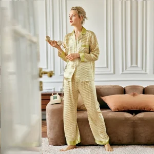 Green Plaid Silk Pajamas for Women 100% Mulberry Silk Long Sleeve Sleepwear Set Heavyweight Autumn Winter Loungewear Nightwear - AliExpress Women's Sleep & Lounge