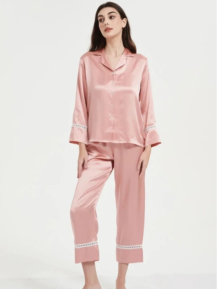 100% Mulberry Silk Pajama Set for Women Simple & Elegant Long Sleeve Long Pants Two Pieces Homewear Cardigan Pajamas Loungewear - AliExpress Women's Sleep & Lounge