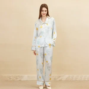High-End Women's 100% Mulberry Silk Pajama Set with Long Sleeves Long Pants Print Embroidery 2PCS Sets XL Size - AliExpress Women's Sleep & Lounge