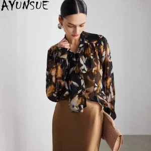 AYUNSUE Georgette Silk Women's Blouses and Shirts Semi-Sheer Long Sleeve Tops for Woman 100% Mulberry Silk Woman Clothes 블라우스 - AliExpress Shirts & Blouses