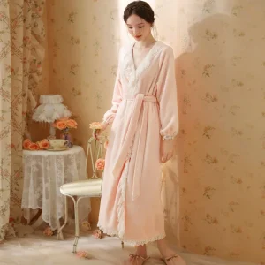 Elegant French Retro Velvet Lace Nightgown Women's Long-Sleeve Warm Loungewear for Autumn Winter Long Robe - AliExpress Women's Sleep & Lounge