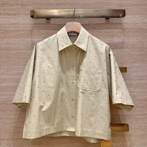 Heavy Duty Rivet And Rhinestone Decorated Khaki Collared Short Sleeve Shirt Casual Fit Cotton Spring 2026 Women's Fashion - AliExpress Shirts & Blouses