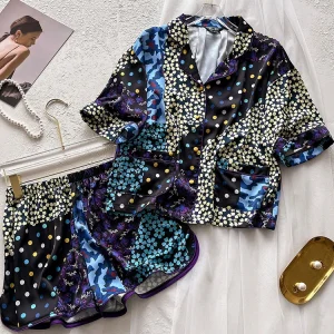 New Floral Pajamas Thin Printed Silk Set Short Sleeve Shorts Home Clothes - AliExpress Women's Sleep & Lounge