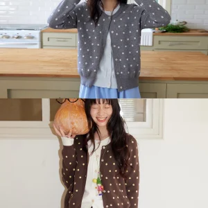 Polka Dot Double Color Knitted Cardigan Women's Casual Sle Long Sve Regular Fit Autumn Sweater Jaet Pumpkin Town - AliExpress Sweaters&Jumpers