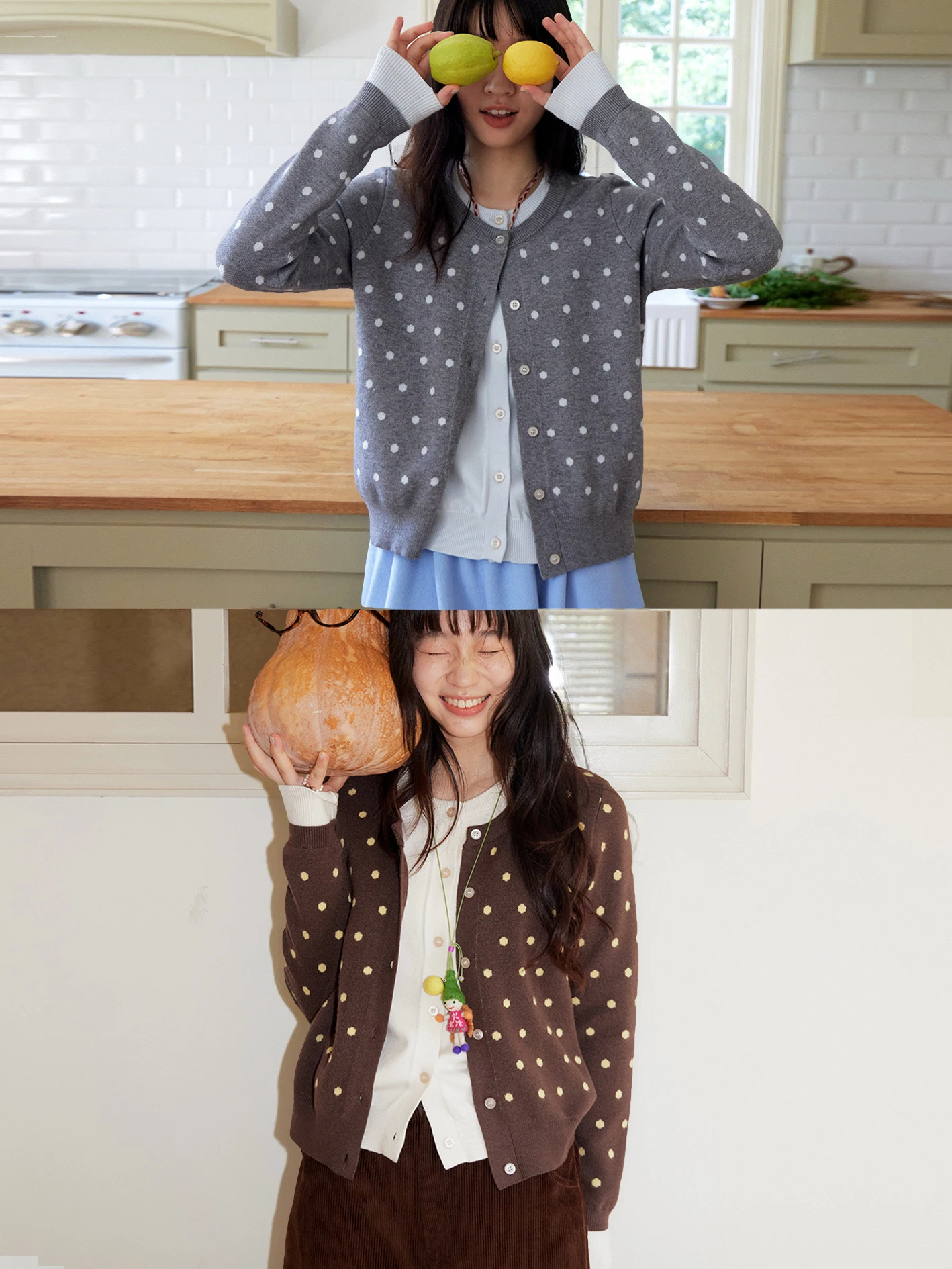 Polka Dot Double Color Knitted Cardigan Women's Casual Sle Long Sve Regular Fit Autumn Sweater Jaet Pumpkin Town - AliExpress Sweaters&Jumpers