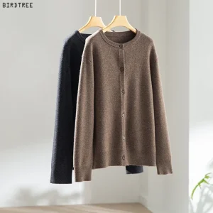 Birdtree 100% Merino Wool Knited Cardigan,Woman Single Breasted Warmth Coat,2025 Winter O-neck Full Sleeve Sweater  T59606JF - AliExpress Sweaters&Jumpers