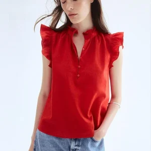 H&M Women's Shirt Spring Summer Loose Short Sleeve Red Top Wooden Collar Mixed Linen Casual Style Regular Length - AliExpress Shirts & Blouses