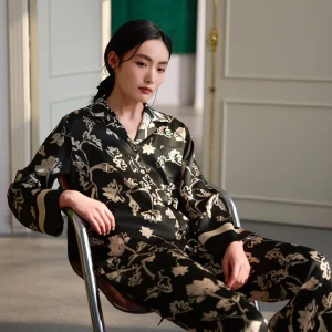Heavyweight 100% Mulberry Silk Women's Floral Pajamas Set Spring Loose Fit Long Sleeve Shirt & Pants Nightwear 2Pcs Homewear PJs - AliExpress Women's Sleep & Lounge