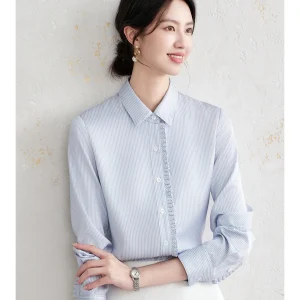 Elegant Professional Blue White Striped Slimming Shirt for Early Autumn Commuting Job Interview Women's Fashion Polyester - AliExpress Shirts & Blouses
