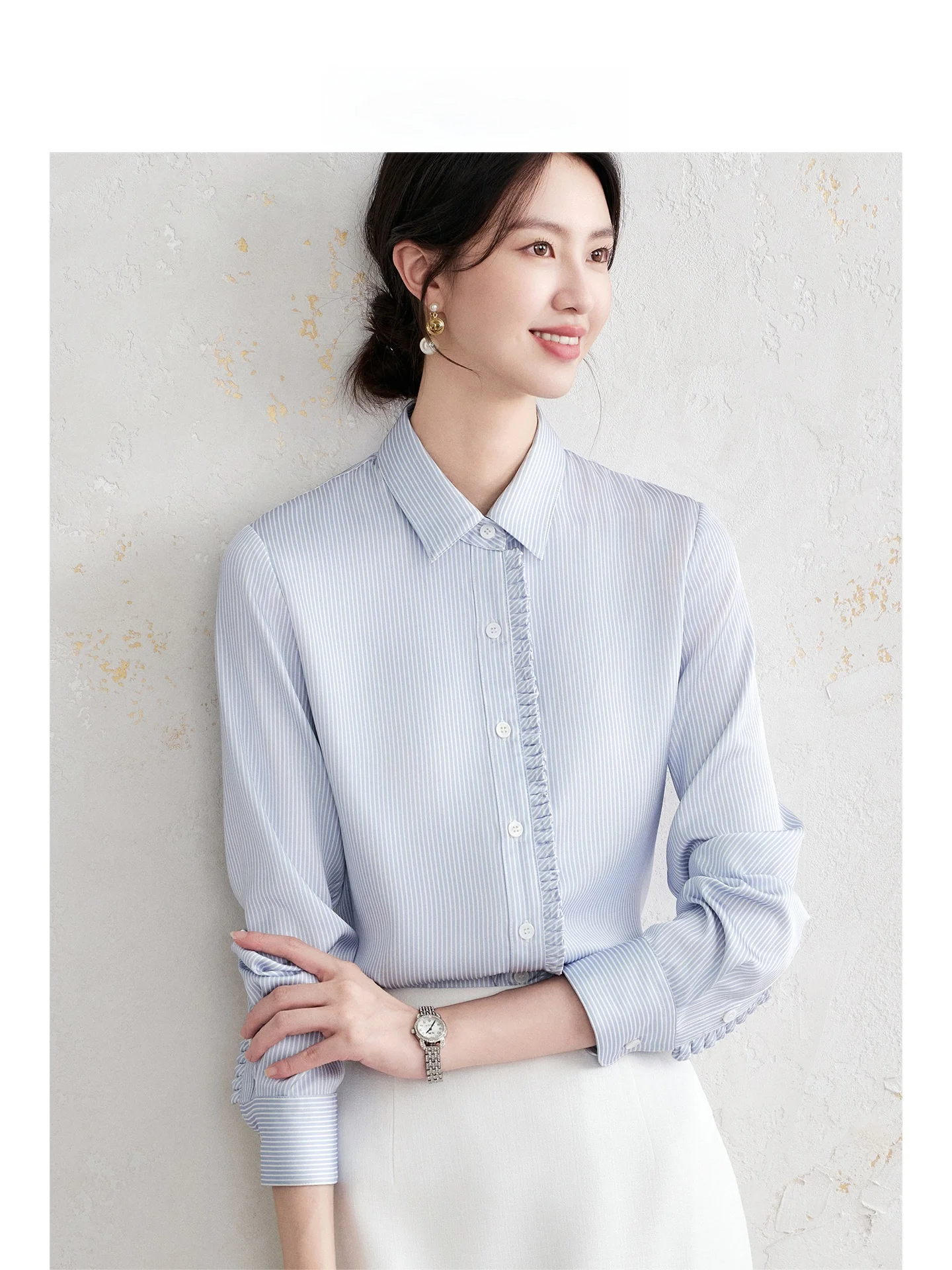 Elegant Professional Blue White Striped Slimming Shirt for Early Autumn Commuting Job Interview Women's Fashion Polyester - AliExpress Shirts & Blouses