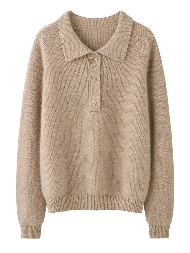 TLOML New Women 100% Cashmere Sweater Polo Collar Buttons Pullover Autumn Winter Solid Casual Style Cashmere Knitwear Soft Tops - AliExpress Sweaters&Jumpers