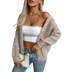 American autumn and winter new womens knitted sweaters loose casual solid color V-neck single-breasted knitted sweater for women - AliExpress Sweaters&Jumpers