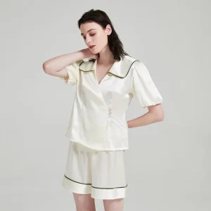 Women 100% Mulberry Silk Pajama Set Square Collar Puff Short Sleeve Top and Shorts Summer Cute Luxury Silk Sleepwear Loungewear - AliExpress Women's Sleep & Lounge