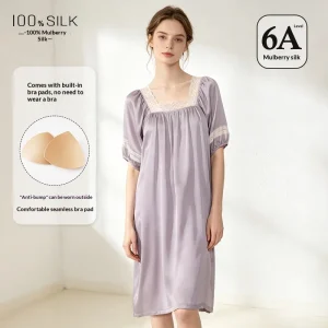 French Style 100% Mulberry Silk Princess Nightgown Sleepwear Square Neck Sleep Dress with Bra Summer Nightdress Outerwear Pajama - AliExpress Women's Sleep & Lounge