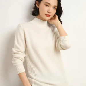 2025 Women's Fashion Casual Loose Pullover 100% Cashmere Sweater Autumn Winter Thick Warm Cable Stitch Mock Neck Clothing Tops - AliExpress Sweaters&Jumpers