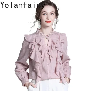 YOLANFAIRY 75% Viscose 24% Nylon Shirts for Women 2026 Spring Long Sleeve Blouse Ruffled Womens Tops Elegant Spliced Lace Shirt - AliExpress Shirts & Blouses
